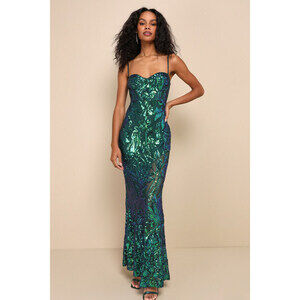Lulus Notable Sensation Green Iridescent Sequin Mermaid Maxi Dress - Size XS